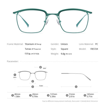 FONEX Titanium Glasses Men Square Ultralight Eyeglasses  2023 New Design Women Grace Eyewear F85724