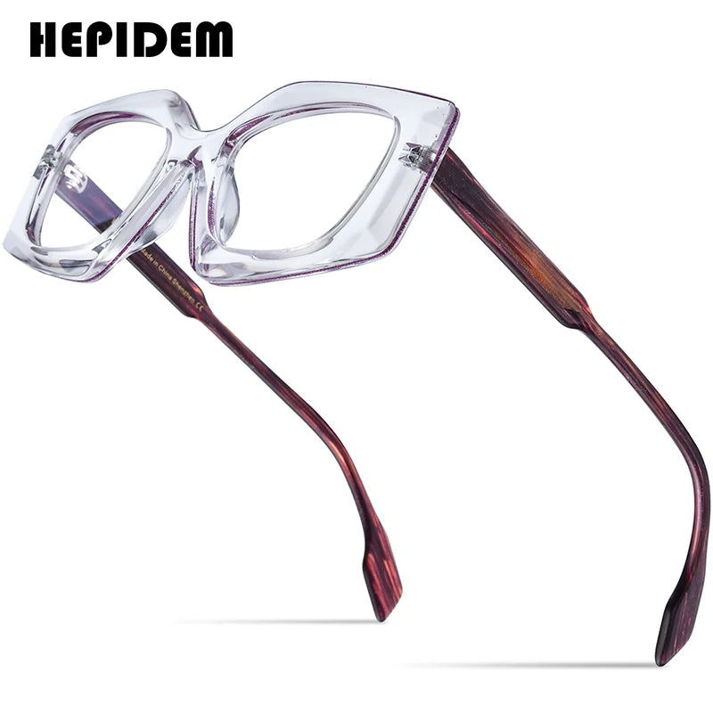 HEPIDEM Powder Acetate Glasses Men Vintage Retro Polygon Eyeglasses 2022 Women Spectacles Eyewear 9312