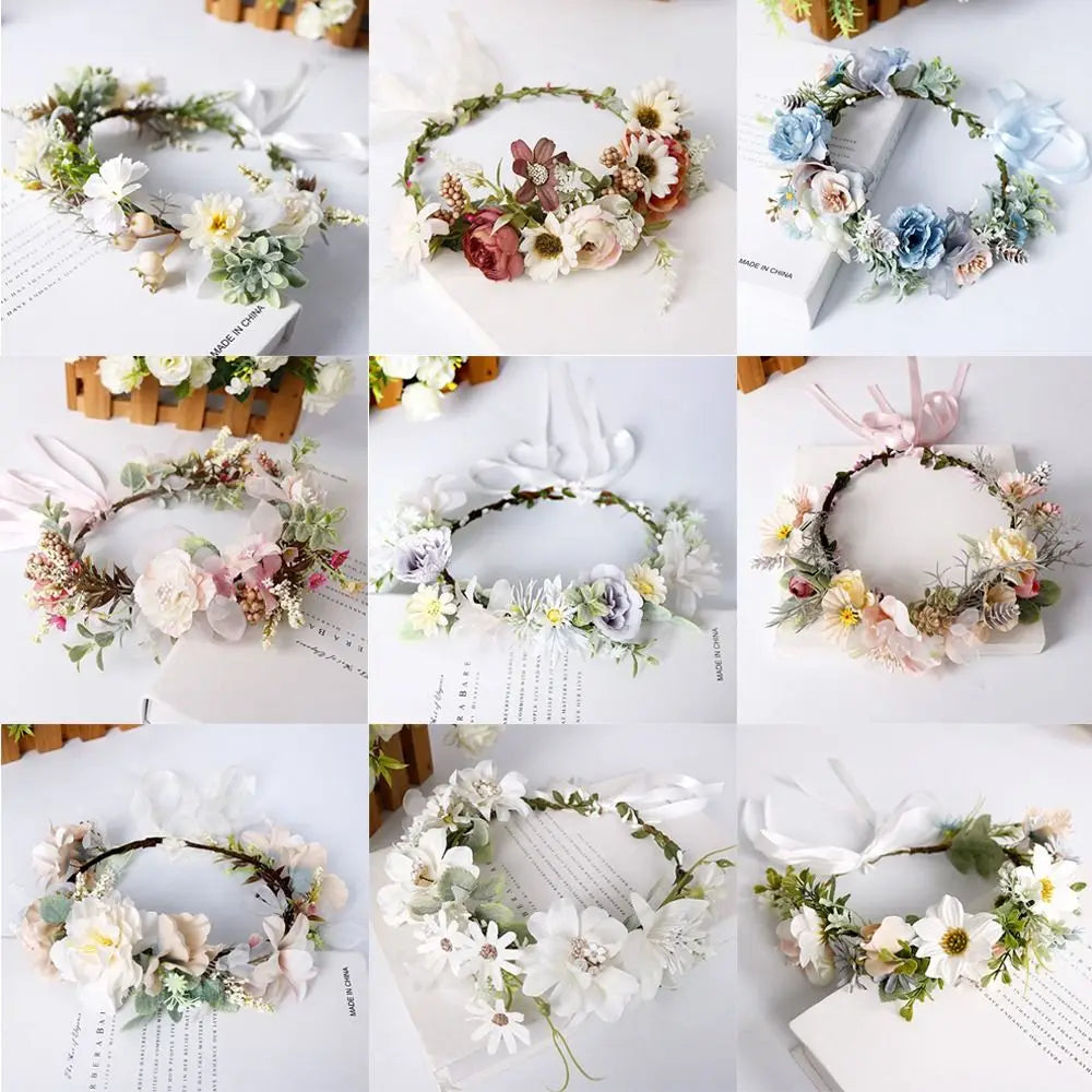 Handmade Bridal Hairband Beach Wreath Hair Jewelry Garland Crown Headwear for Wedding Flower Wreaths Flower Tiara