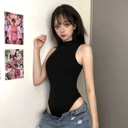 Harajuku Black Women T Shirt Y2K Sexy Slim Sleeveless Female Casual Tees Summer Gothic Ladies Bodysuits Clothing Jumpsuit