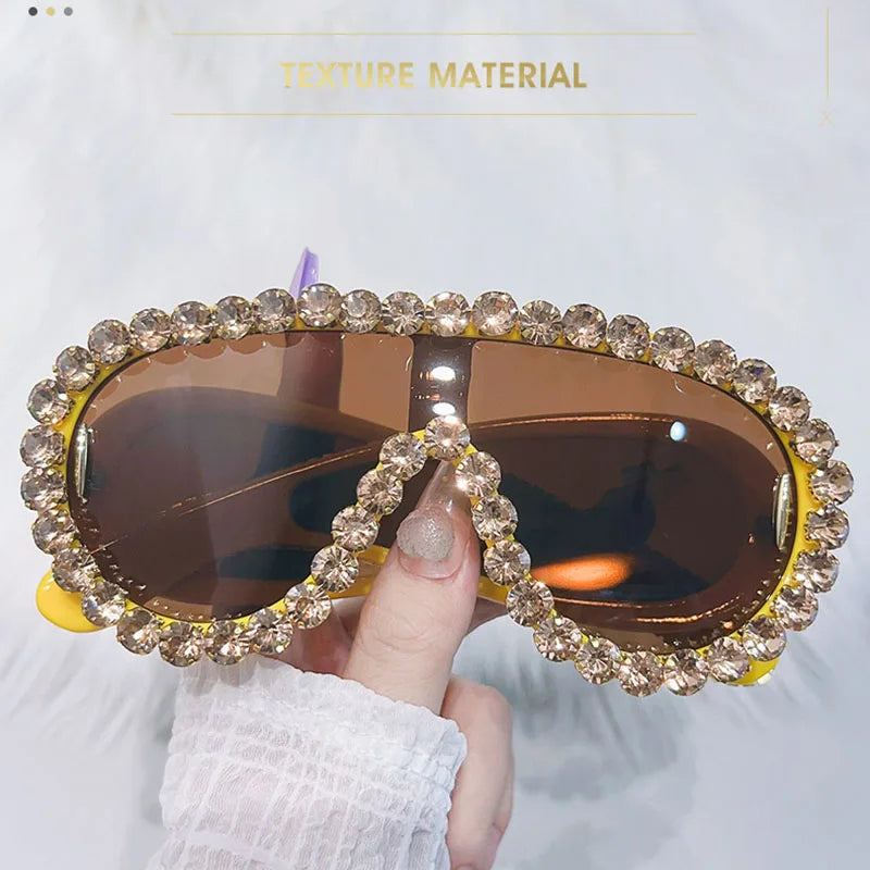 SHAUNA Luxury Crystal Oversized Mirror Coating Women Goggle Sunglasses UV400