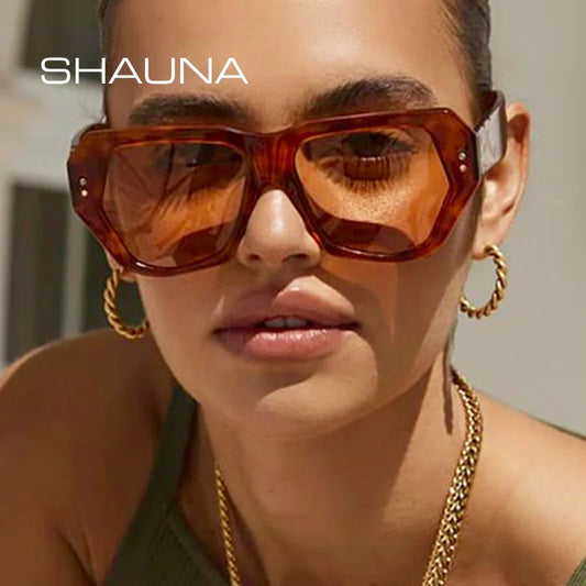 SHAUNA Rétro Polygone Oeil de Chat Femmes Lunettes de Soleil Marque de Mode Designer Dégradé Nuances UV400 Hommes Tendance Rivets Lunettes de Soleil