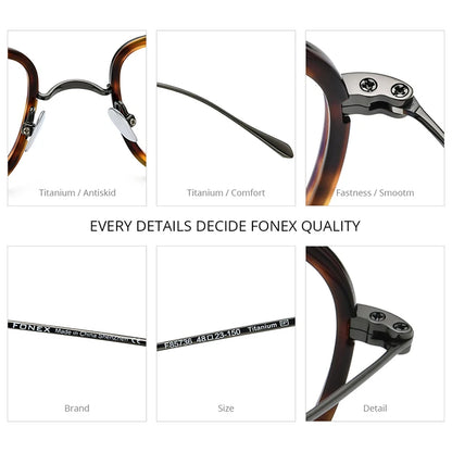 FONEX Acetate Titanium Glasses Men Retro Square Eyeglasses Women 2022 New Frame Spectacles Eyewear F85736