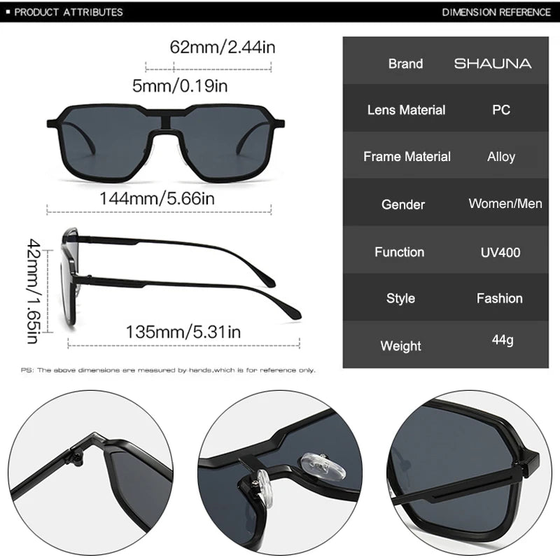 SHAUNA Retro One Piece Square Herren Metallrahmen Sonnenbrille Fashion Punk Damen Trendy Gradient Sonnenbrille