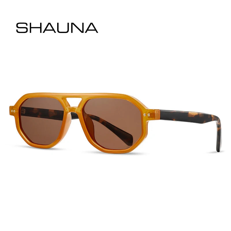 SHAUNA Retro Doppelbrücken Polygon Quadratisch Damen Luxus Polarisierte Sonnenbrille Mode Gradient UV400 Männer Nieten Sonnenbrille