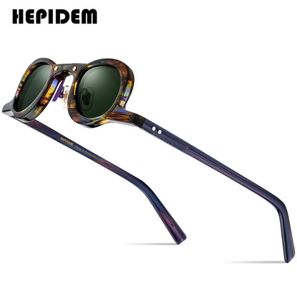 HEPIDEM Acetat Polarisierte Sonnenbrille Männer 2024 Neue Retro Vintage Kleine Ovale Runde Sonnenbrille Frauen Shades 9175T