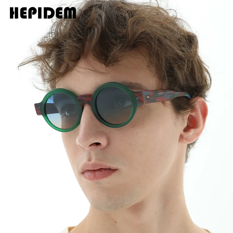 HEPIDEM Matte Acetate Polarized Sunglasses UV400 Men 2023 New Design Retro Big Circle Round Sun Glasses Women Shades H9271T