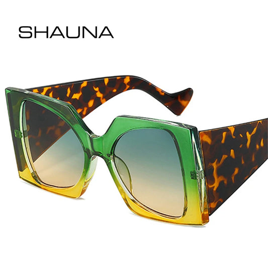 SHAUNA Fashion Oversized Square Double Color Women Sunglasses Retro Gradient Shades UV400 Men Trending Leopard Sun Glasses