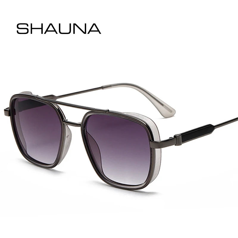 SHAUNA Retro Double Bridges Square Men Gradient Sunglasses Shades UV400