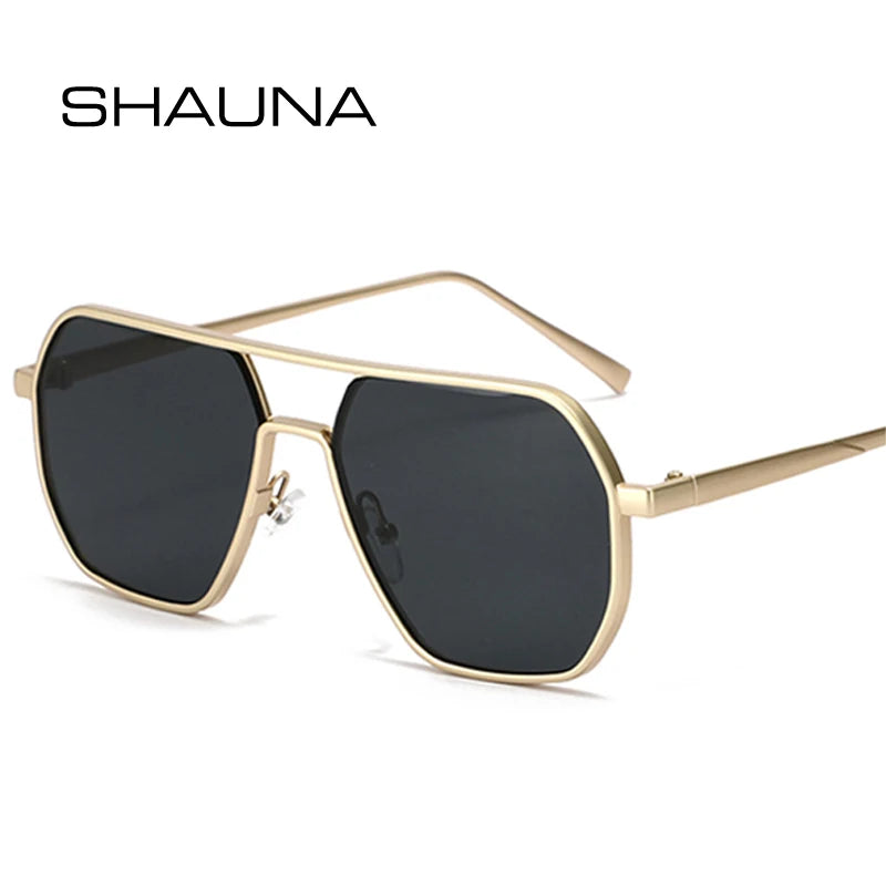 SHAUNA Rétro Métal Double Ponts Polygone Carré Femmes Lunettes De Soleil Nuances UV400 Mode Tendance Hommes Lunettes De Soleil