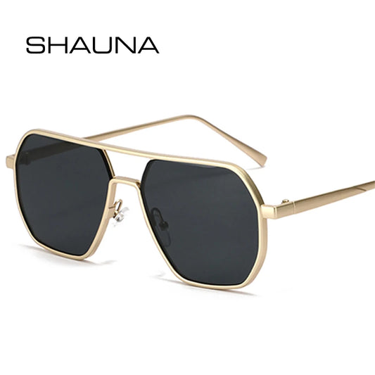 SHAUNA Retro Metal Double Bridges Polygon Square Women Sunglasses Shades UV400 Fashion Trending Men Sun Glasses