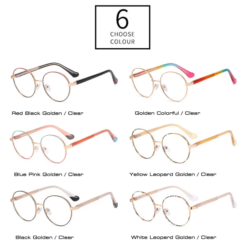 SHAUNA Clear Anti Blue Light Women Fashion Glasses Frames Retro Spring Hinge Men Round Optical Metal Frame