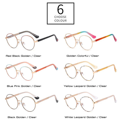 SHAUNA Clear Anti Blue Light Women Fashion Glasses Frames Retro Spring Hinge Men Round Optical Metal Frame