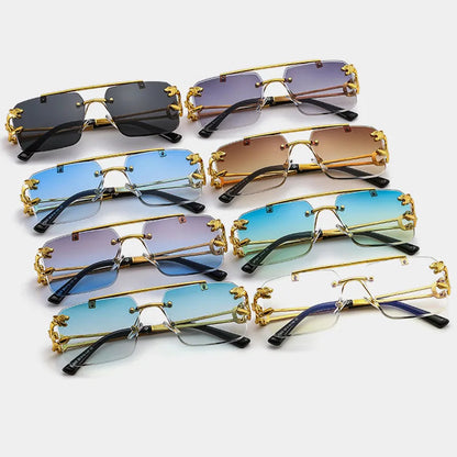 SHAUNA Fashion Metal Leopard Rimless Sunglasses Double Bridges Gradient Ocean Film Shades UV400