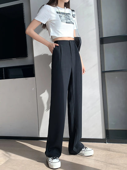 Casual High Waist Loose Wide Leg Pants for Women Spring Autumn New Female Floor-Length White Suits Pants Ladies Long Trousers