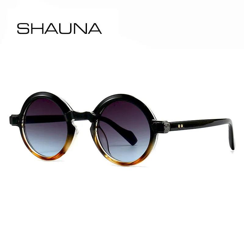 SHAUNA Ins Lunettes de soleil rondes populaires pour femmes, rivets rétro, nuances dégradées pour hommes, UV400