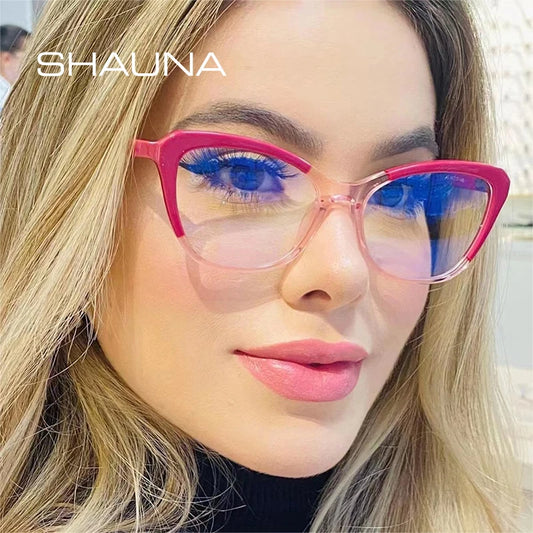 SHAUNA Fashion TR90 Clear Anti-Blue Light Women Glasses Frame Retro Spring Hinge Men Optical Cat Eye Double Color Frame