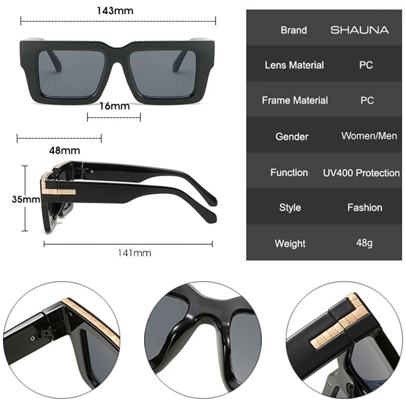 SHAUNA Lunettes de soleil carrées rétro pour femmes, mode léopard dégradé, nuances UV400 pour hommes