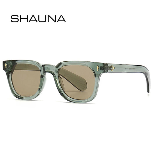 SHAUNA Retro Quadratische Herren Nieten Sonnenbrille Shades UV400 Mode Frauen Grüne Sonnenbrille