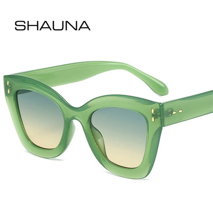 SHAUNA Nouvelles lunettes de soleil œil de chat pour femmes, lunettes de soleil tendance UV400, rivets rétro, lunettes de soleil dégradées pour hommes