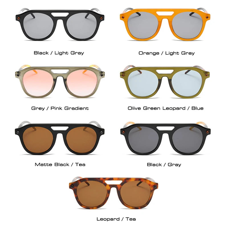 SHAUNA Lunettes de soleil à double pont pour femmes, verres transparents dégradés, nuances UV400, rétro, rivets, lunettes de soleil pilote pour hommes