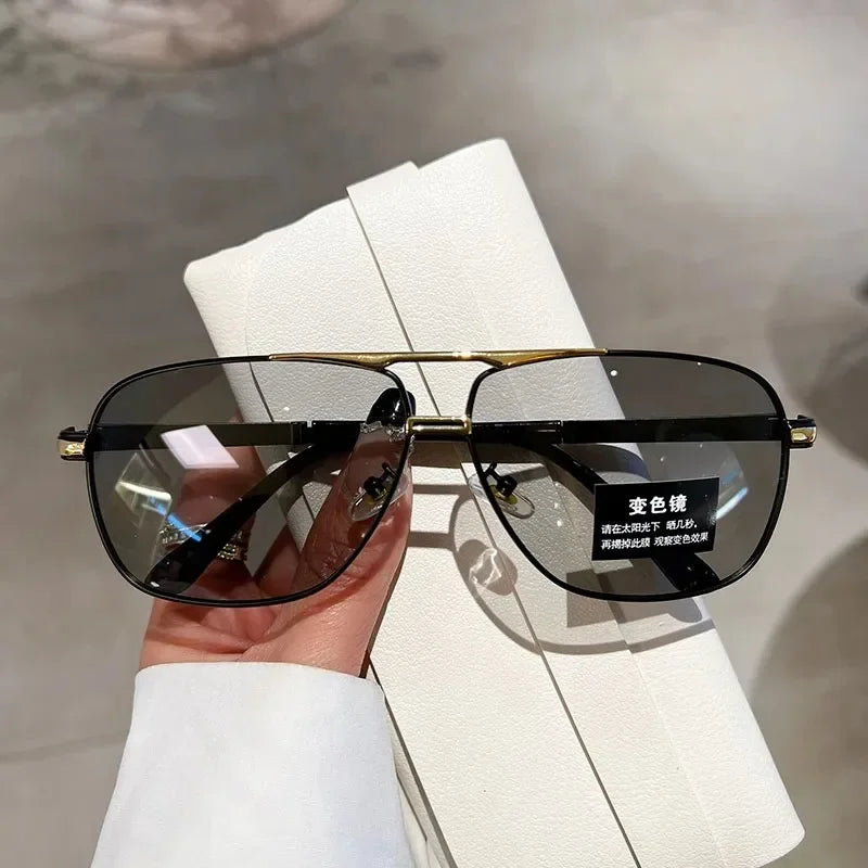 Oversized Vintage Sunglasses Men Women Fashion Polarized Photochromic Shades Eyewear Double Bridge Driving Sun Glasses