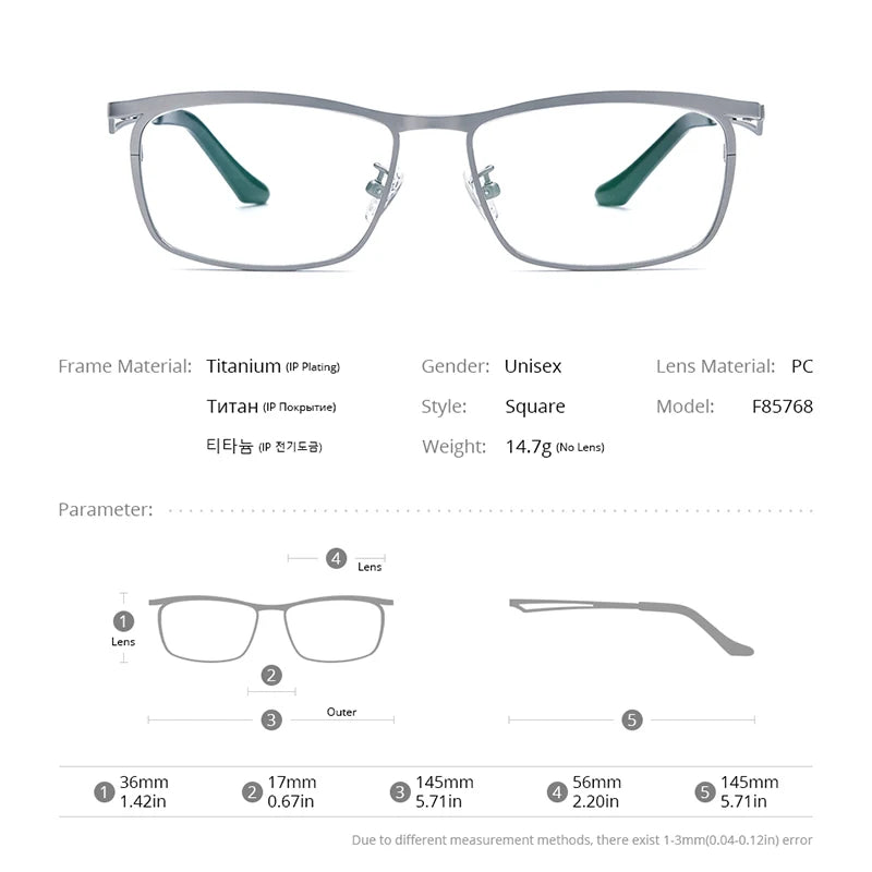 FONEX Titanbrille Herren 2023 Neues Design Quadratische Ultraleichtbrille Damen Brillen F85768