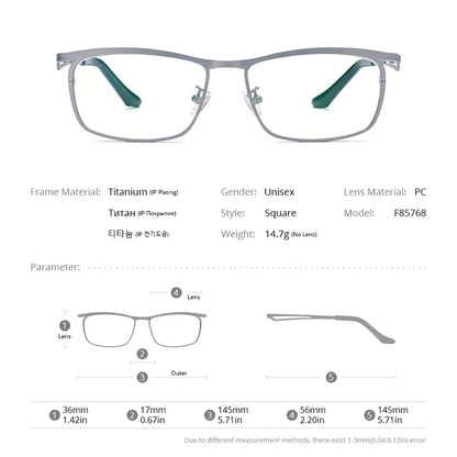 FONEX Titanbrille Herren 2023 Neues Design Quadratische Ultraleichtbrille Damen Brillen F85768