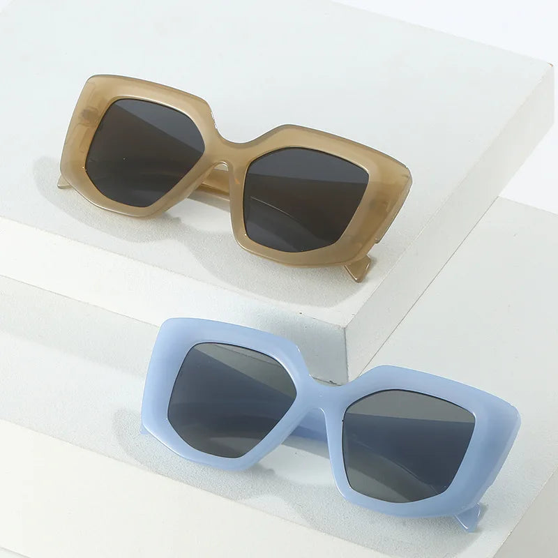 SHAUNA Ins Popular Fashion Polygon Square Women Sunglasses Retro Jelly Blue Pink Shades UV400 Men Wide Legs Sun Glasses