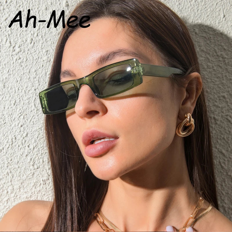 New Rectangle Sunglasses Women Fashion Small Square Frame Vintage Brand Sun Glasses Men Shades Retro Clear Green Oculos UV400