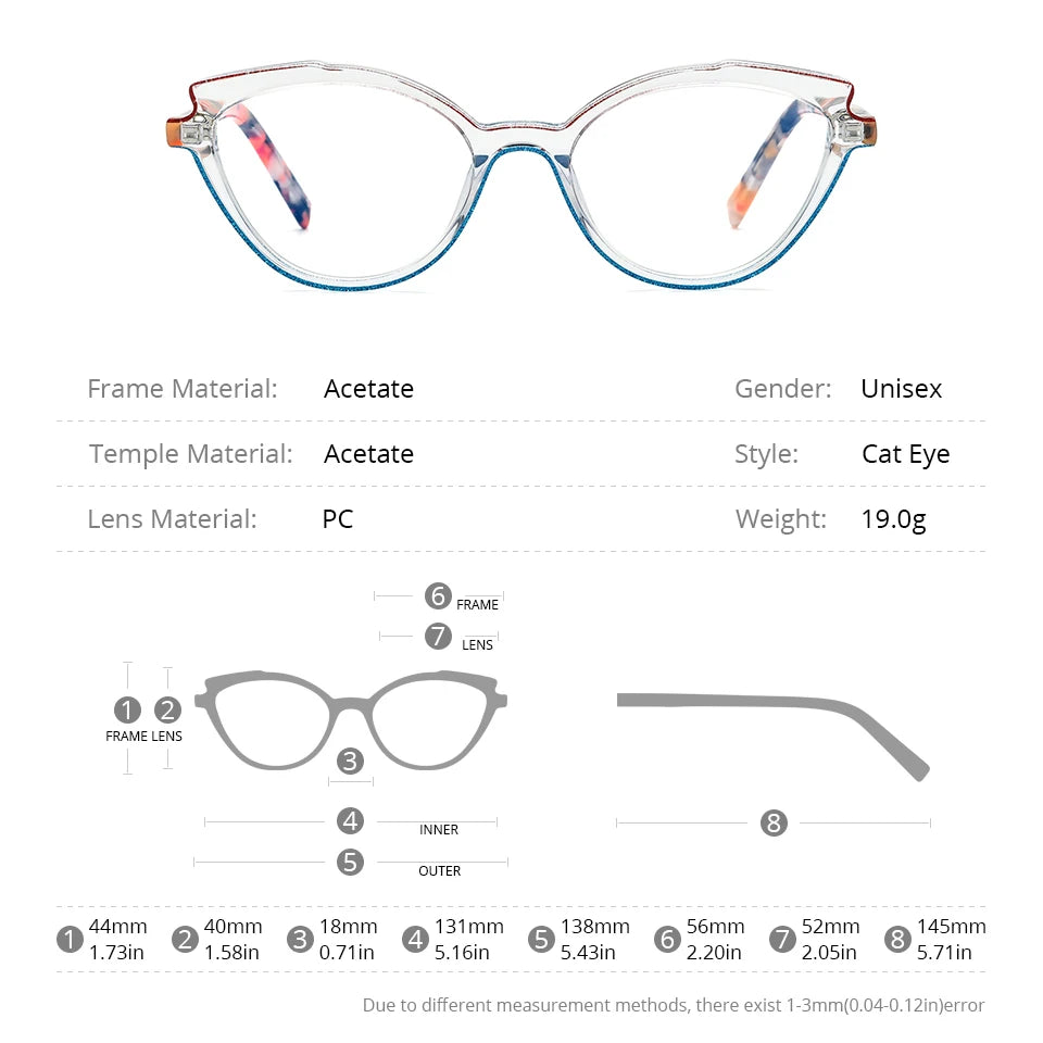 HEPIDEM Powder Acetate Glasses Women Brand Designer Cat Eye Eyeglasses 2022 Ladies Spectacle Eyewear 9307