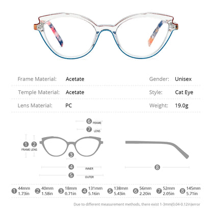 HEPIDEM Powder Acetate Glasses Women Brand Designer Cat Eye Eyeglasses 2022 Ladies Spectacle Eyewear 9307