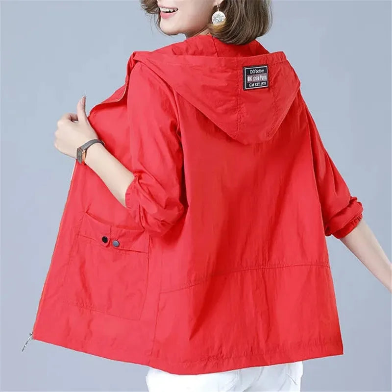 Women Ice Silk Sun Protection Clothing 2023 Summer New Anti-Ultraviolet  Coat Female Hooded Jacket Zipper Loose Outerwear G1951