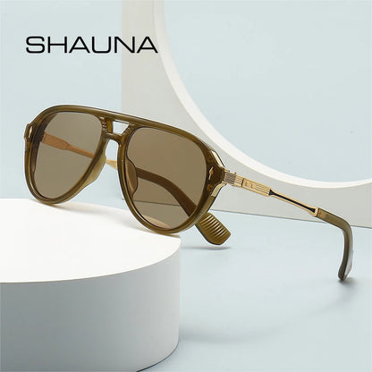 SHAUNA Retro Doppelbrücken Pilotensonnenbrille Herren Modemarken-Designer-Sonnenbrille UV400 Trendnieten Damen Luxus-Sonnenbrille