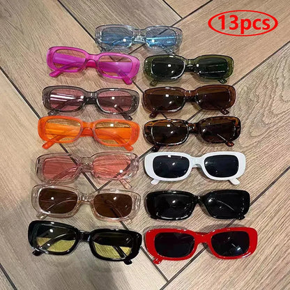 13pcs Small Square Sunglasses Women Retro Sun Glasses Men Brand Classic Travel Rectangle Candy Colors Eyeglasses Female UV400