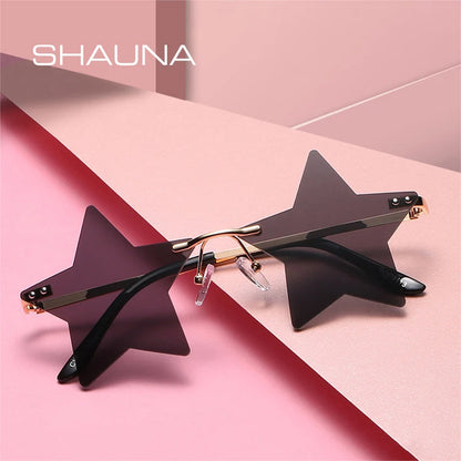 SHAUNA Unique Rimless Pentagram Sunglasses Fashion Five-pointed Star Shades UV400