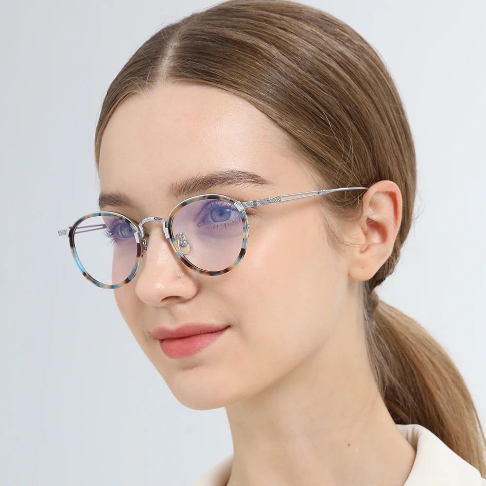 FONEX Acetate Titanium Glasses Men Vintage Round Eyeglasses Women Spectacles Eyewear E-046