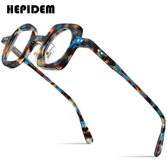 HEPIDEM Acetate Eyeglasses Frame Women 2024 New Right Square Left Round Glasses Men Spectacles Eyewear H9189