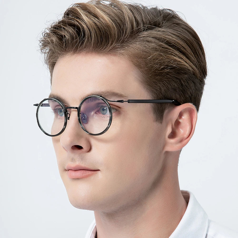 FONEX Acetate Titanium Glasses Men 2022 Retro Vintage Round Eyeglasses Frame Women Spectacle Eyewear F85676