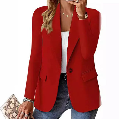 Blazer décontracté à la mode pour femmes 2024 printemps automne nouvelle couleur unie col rabattu à manches longues costume manteau élégant bureau dame