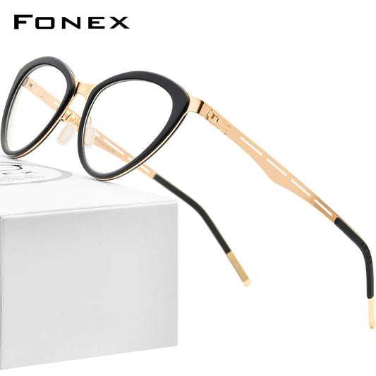 FONEX Acetat Brillengestell Damen Cat Eye Brille 2020 Neue Marke Designer Schraubenlose Brillen F1008