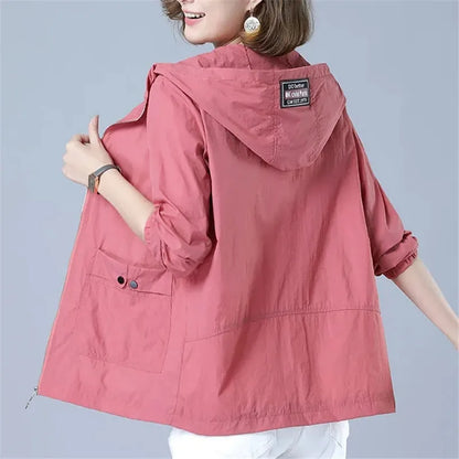 Women Ice Silk Sun Protection Clothing 2023 Summer New Anti-Ultraviolet  Coat Female Hooded Jacket Zipper Loose Outerwear G1951