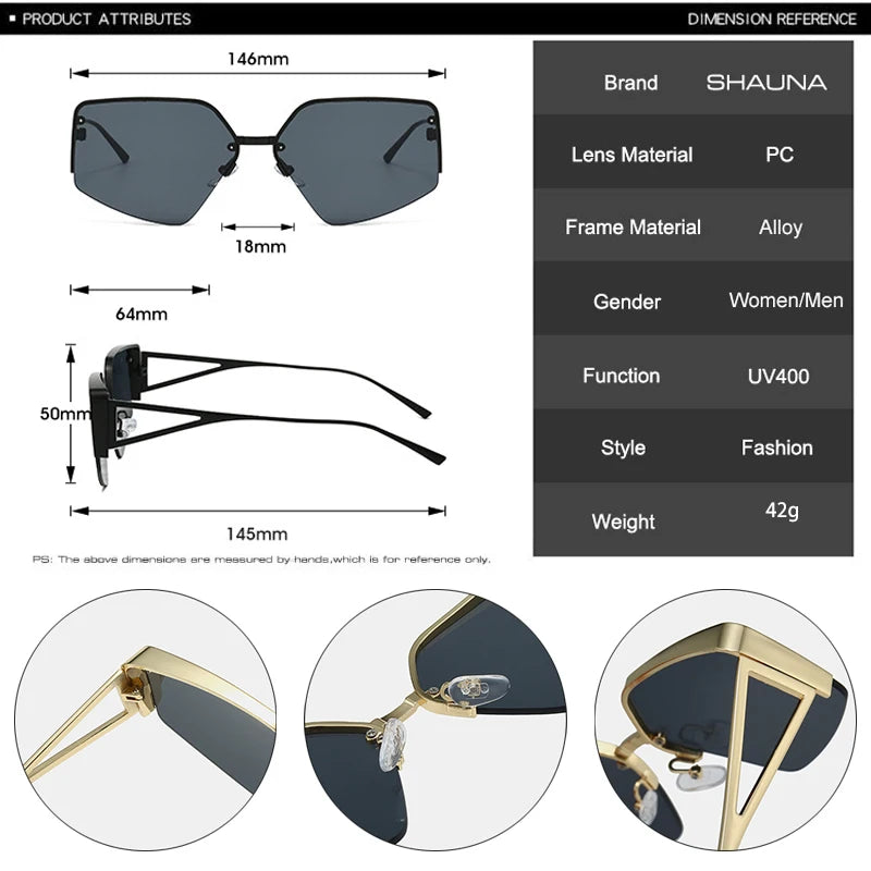 SHAUNA Fashion Polygon Cat Eye Women Semi Metal Sunglasses Retro Trending Men Sun Glasses Shades UV400