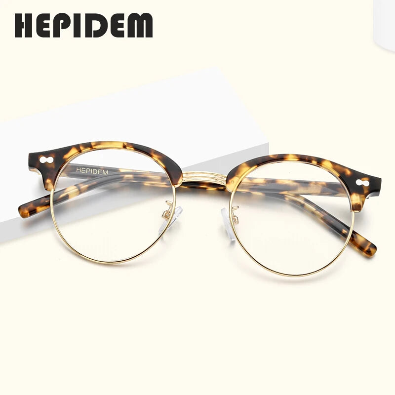 HEPIDEM Acetate Eyeglass Frames Men Retro Vintage Round Glasses Nerd Women Prescription Spectacles Myopia Eyewear 9123