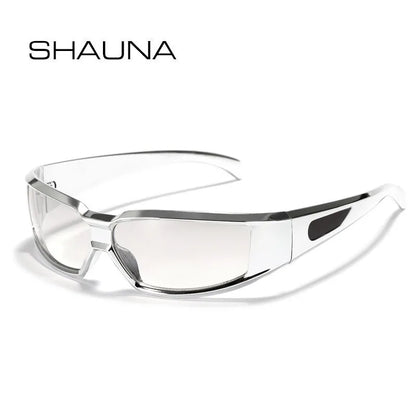 SHAUNA Lunettes de soleil tendance Y2K à monture argentée Lunettes de sport UV400