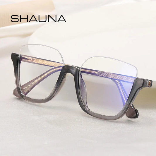 SHAUNA Retro Semi-Rimless Square Women Glasses Frames Fashion Clear Anti-Blue Light Eyewear Men Optical Colorful Leopard Frame