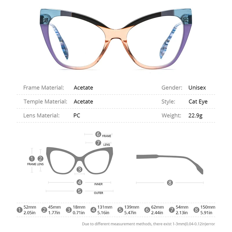 HEPIDEM Multicolor Acetate Glasses Women Designer Cat Eye Eyeglasses Ladies Cateye Spectacle Eyewear 9251