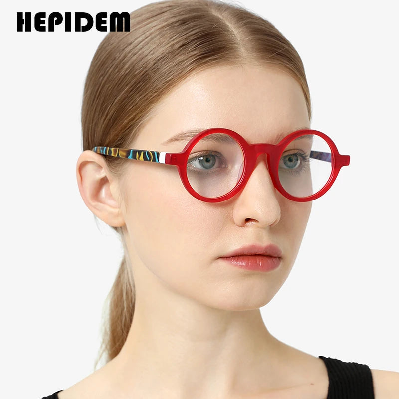 HEPIDEM Multicolor Matte Acetate Glasses Men Retro Big Round Eyeglasses 2023 New Women Spectacles Eyewear H9270