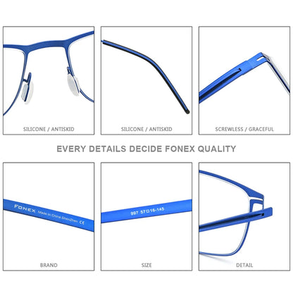 FONEX Alloy Eyeglasses Men Square Frames Glasses 2020 New Metal Full Korean Screwless Eyewear F1009