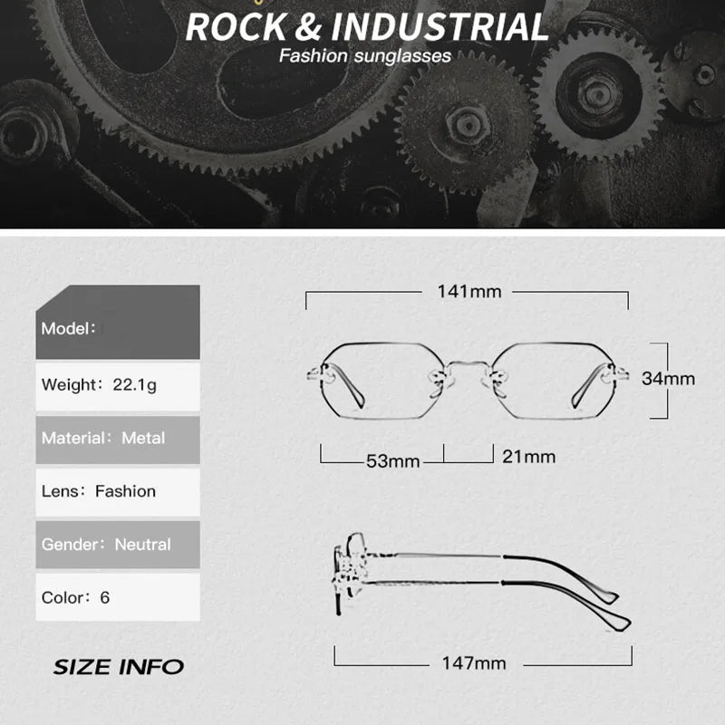 Lunettes de soleil gothiques sans monture SHAUNA, nuances dégradées rétro punk UV400